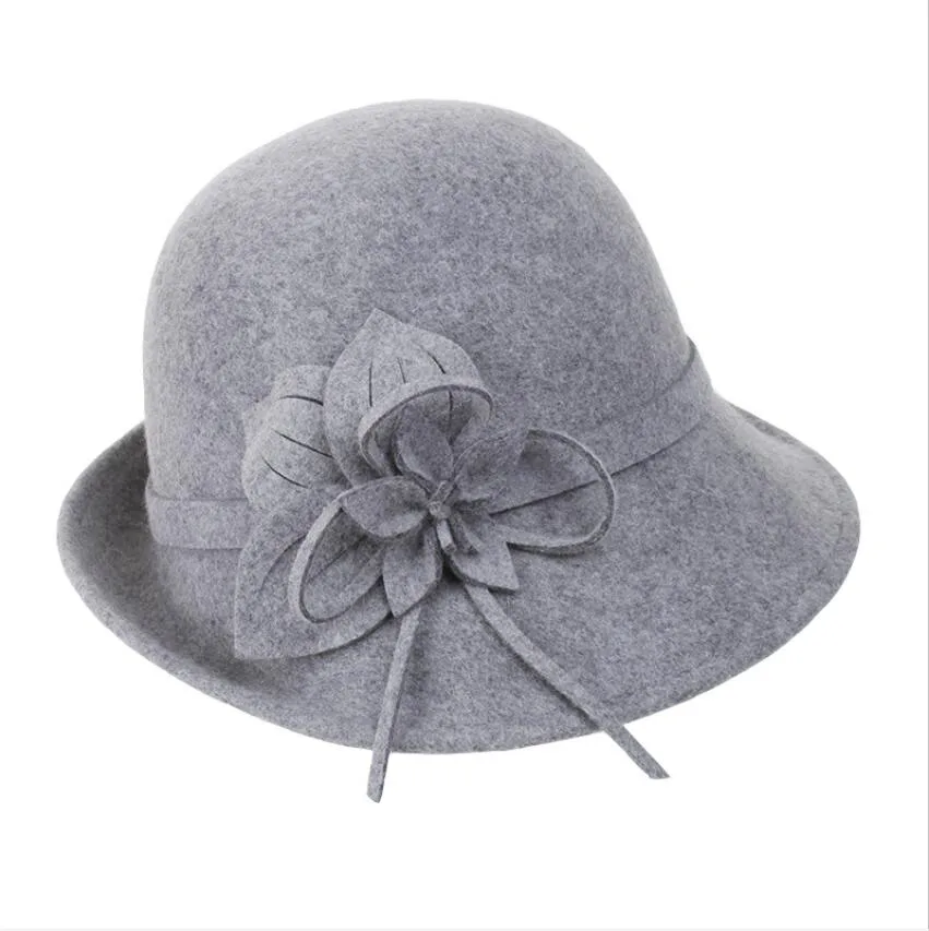 Kapelusz typu bucket hat z dekoracją kwiatową, wykonany w 100% z wełny, na zimę 2026, wysokiej jakości, piękny, wygodny, nowy, popularny, modny kapelusz dla kobiet.