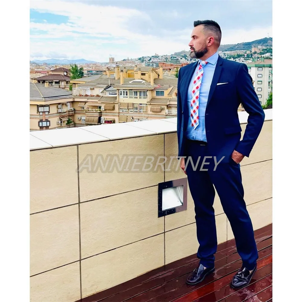 

2022 Tailor Made Luxury Noble High Quality New classic Blue Blazer And Pants prom Suits Men For Wedding Man Suit Slim Fit Party