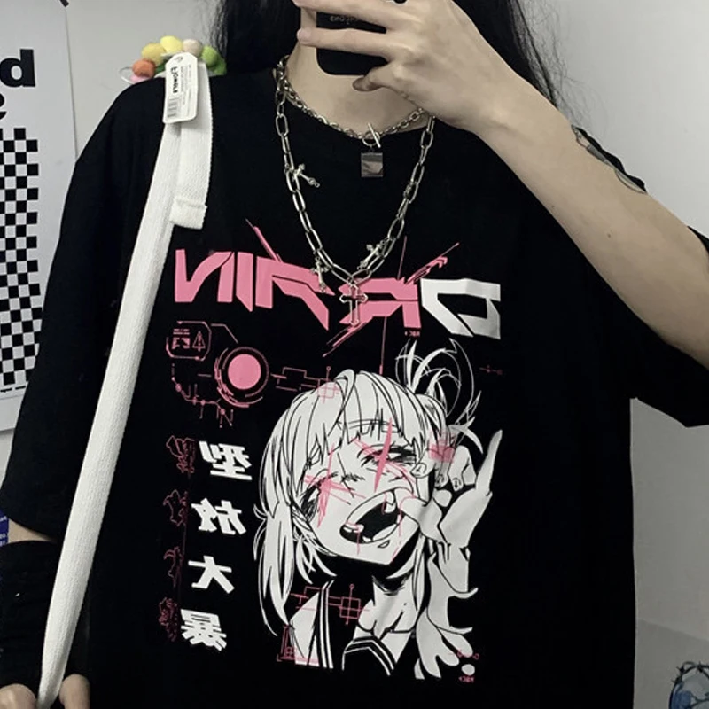 Kobiety Y2K Cartoon Top japońskie Anime Harajuku Kawaii koreański styl Punk lato z krótkim rękawem luźne ubrania Plus Size Dropshipping