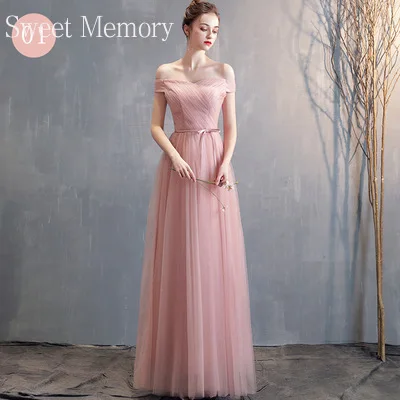 A095 Custom Made Beauty Pink Bridesmaid Dresses Sweet Memory Women Tulle Dress With Bow Bride Vestidos Wedding Guest Party Robes