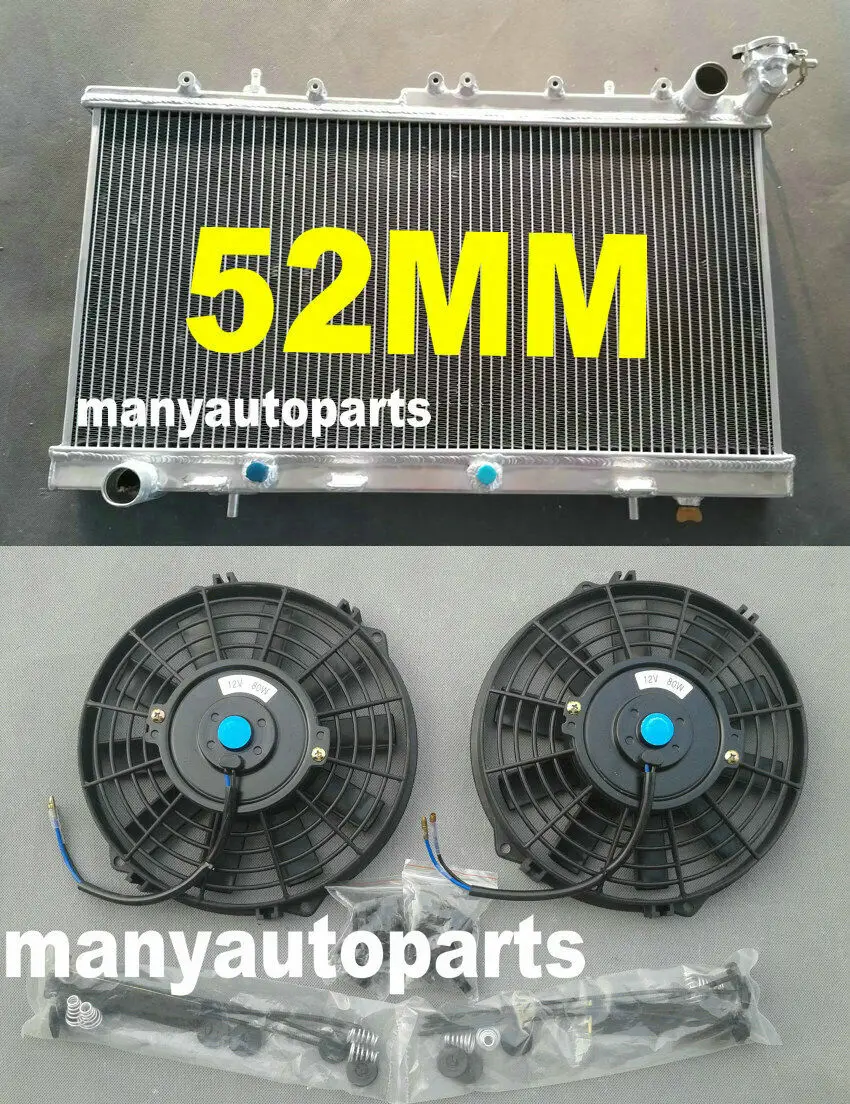 52MM Aluminum Radiator + FANS For Nissan Sunny Pulsar N14 N15 GTIR SR20DET 2.0L & Sentra 200SX SE NX 1.6L GA16DE 1990-2000 AT/MT