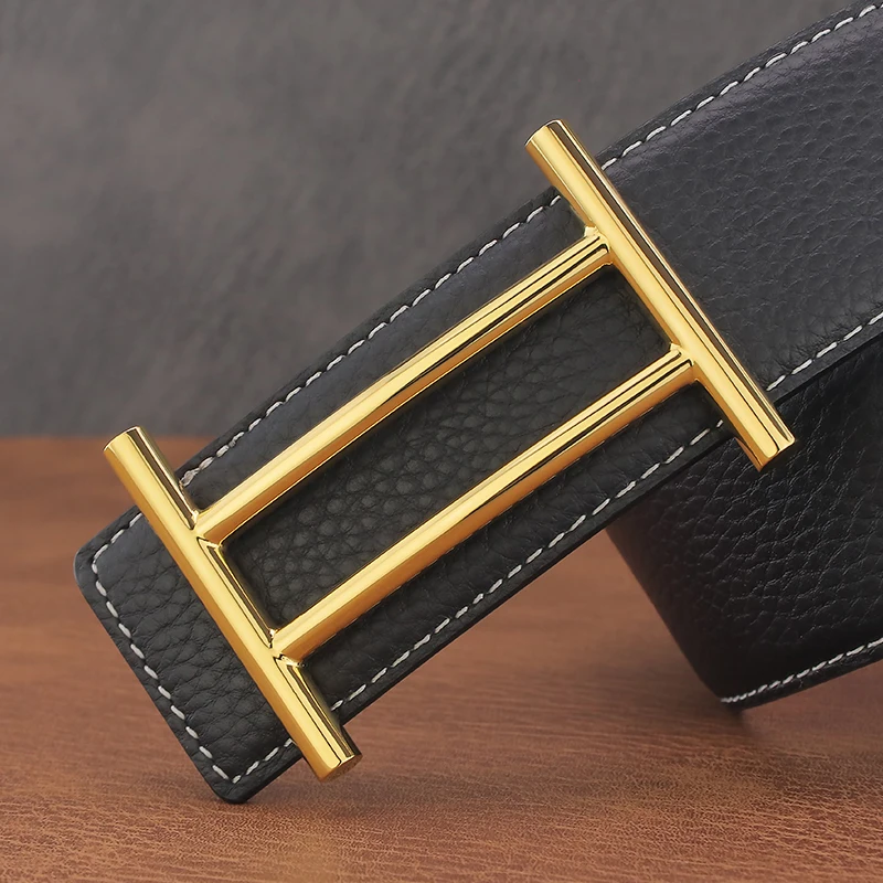 Fashionable Copper Slide Buckle Designer Belt Men's Full Grain Leather 3.8cm Wide Brand Luxury Belt High Quality