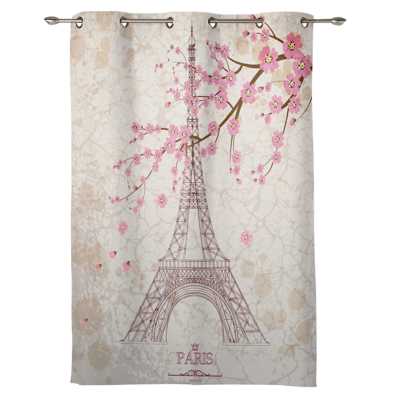 Beautiful Cherry Blossom Paris Tower Blackout Curtain Living Room Window Curtain Children's Blackout Curtains for The Bedroom