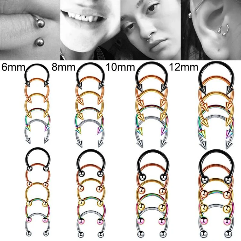 10Pcs Wholesale Steel Nose Septum Hoop Horseshoe Piercing Circular Curved Barbell Tragus Helix Earrings For Unisex Body Jewelry