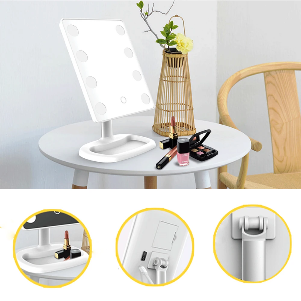 Di Động VANITY MIRROR 8-Đèn LED Điều Chỉnh Gương Trang Điểm Cho Bàn Trang Điểm Phòng Thay Đồ Phòng Ngủ Gương Trang Điểm Có Đèn