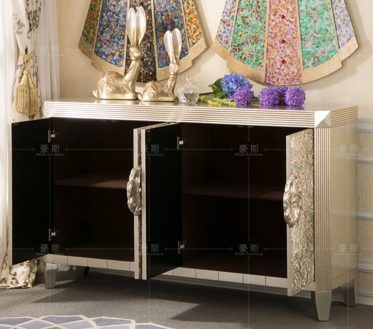 TT Creative Flower Pattern Four-Door Shoe Cabinet Neoclassical Style Large Capacity Hall Cabinet Sideboard Cabinet Storage