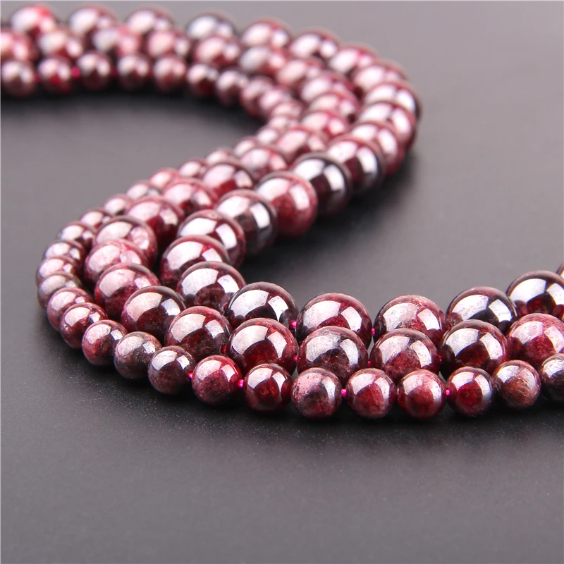 Wholesale Natural Stone Dark Garnet Beads Natural Gem Dark Red Round Smooth Loose Beads DIY Bracelet For Jewelry Making handmade