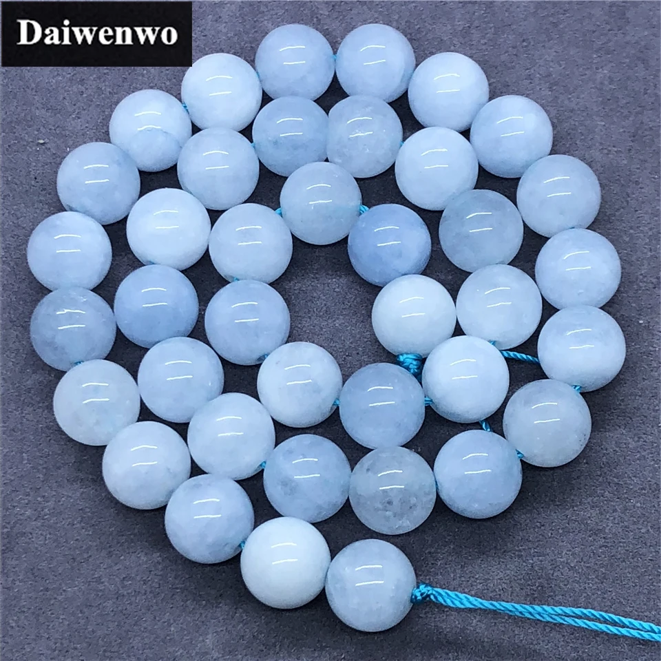 AAA Aquamarine Beads 4-12mm Round Natural Loose Stone Bead Bracelet Diy Necklace