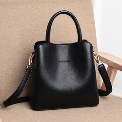 Bolsas de couro para mulheres, bolso de três camadas, bolsas crossbody, bolsas de ombro, marca de luxo, 2024