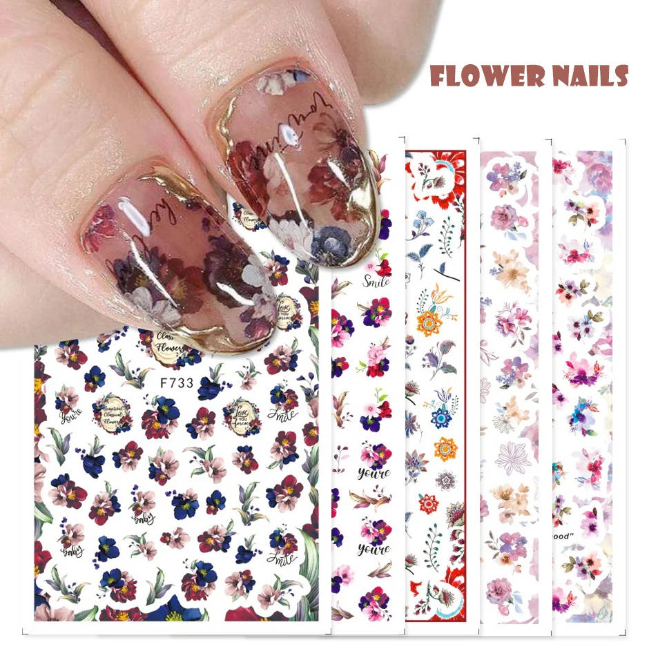 3D Vintage Floral Nails Summer Flower Palm Leaves Tropical Nail Stickers Designs All for Manicure Nail Sliders Decor GLF728-737