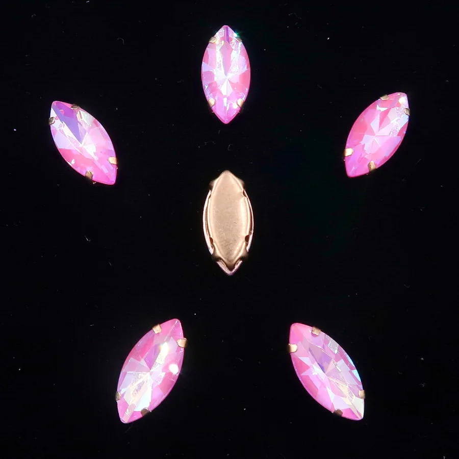Navette-förmige Goldkrallenfassungen, 20 Stück, Regenbogenfarbene Glaskristalle, 7*15mm, zum Aufnähen, Pferdeaugen-Kristalle, für Taschen, DIY-Besatz – Detail 12