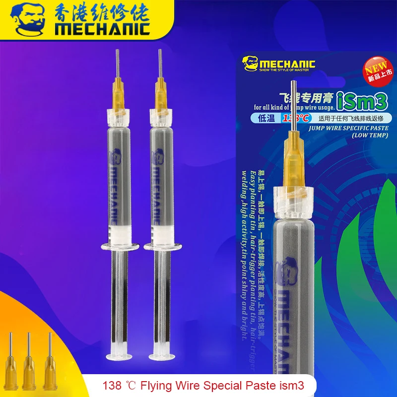 Alambre de salto mecánico de 3ML, pasta de soldadura específica de baja temperatura, 138 ℃, pasta de estaño de soldadura para iPhone, PCB, BGA, herramienta de retrabajo con 3 agujas