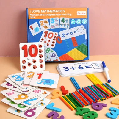 

Child Wooden Mathematics Numbers Sticks Math Toys Baby Children Early Learning Counting Educational Toy With Box Kids Gift