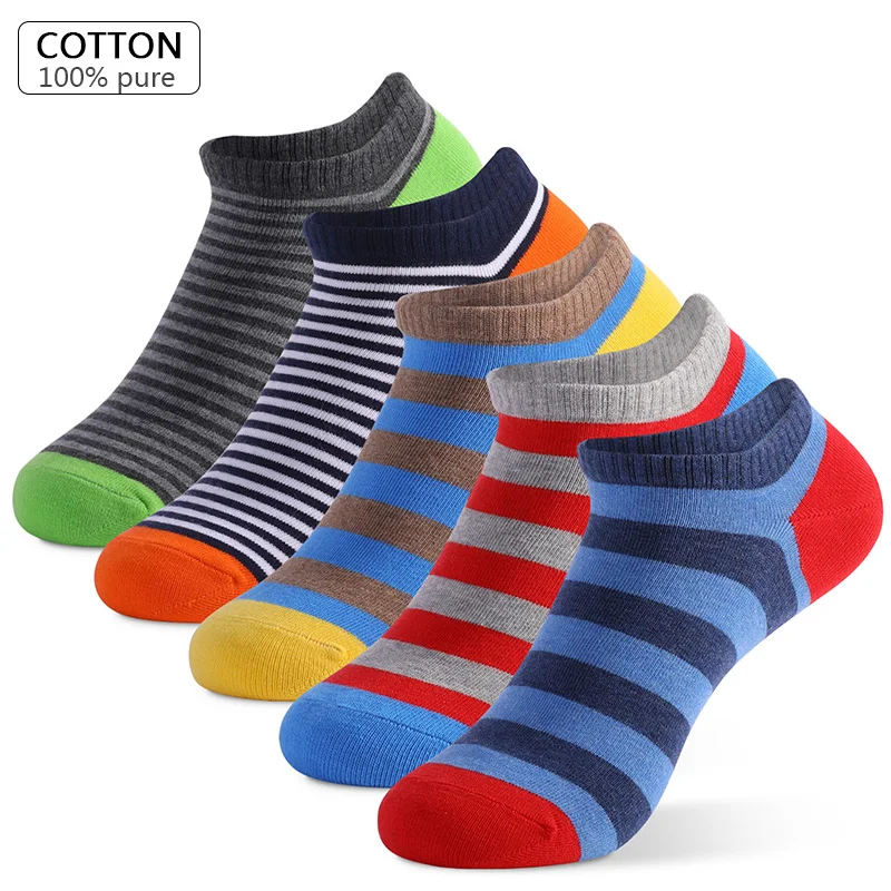 5 Paare/los Größe männer Socken Frühling Sommer Sport Atmungs Einbau Gestreifte Patchwork Ankle Socken Geschenke für Männer Meias