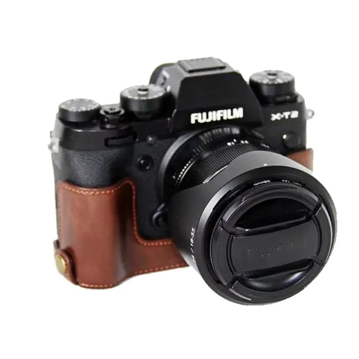 Nowy Pu skórzany futerał do aparatu niepełne etui dla FujiFilm XT2 XT3 XT4 XS10 XE4 X100F X100V dół aparatu pokrywa