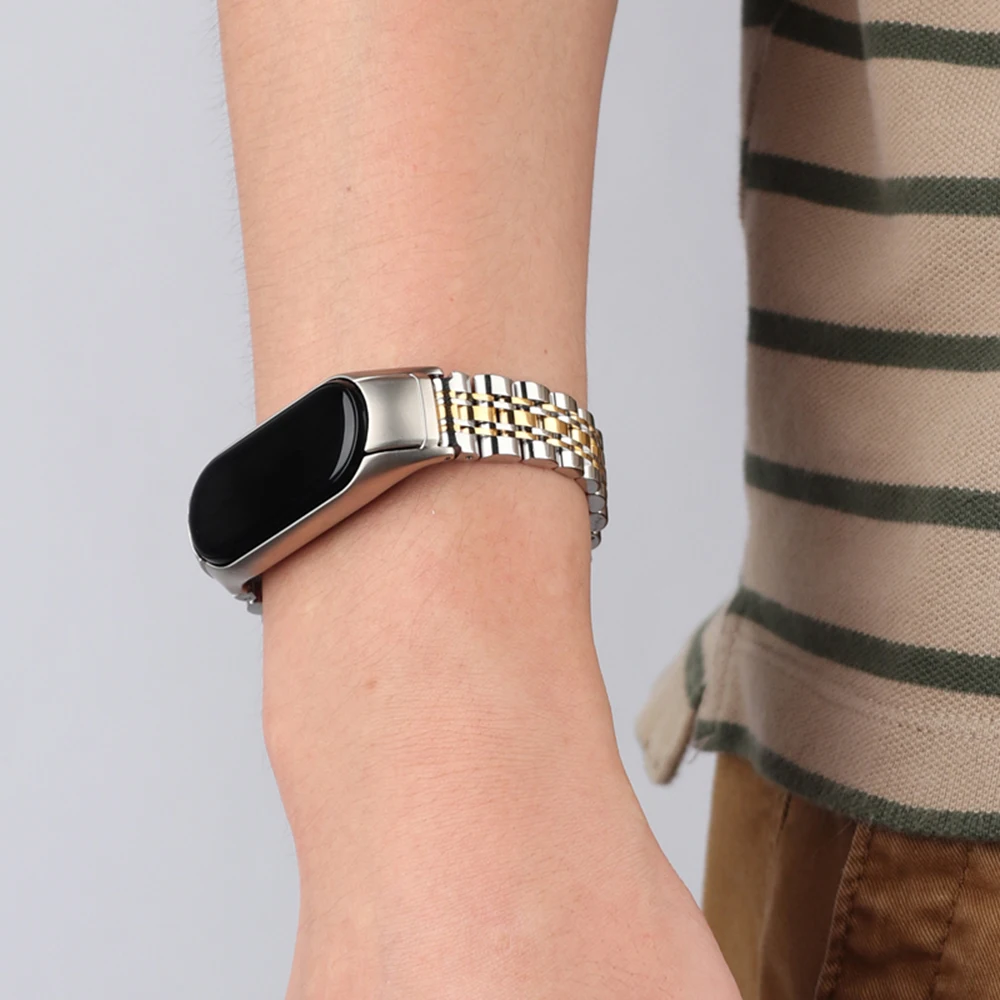 Cool Metal Men Watch Bracelet on Mi Band 4 7 8 Watchband Strap for Xiaomi Mi Band 6/5 Wristband Miband 3 6 Bands Stainless Steel
