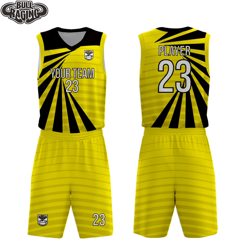 

Fashion Design Custom Yellow Black Retro Basketball Shirts Sublimation Reversible Basketball Uniform