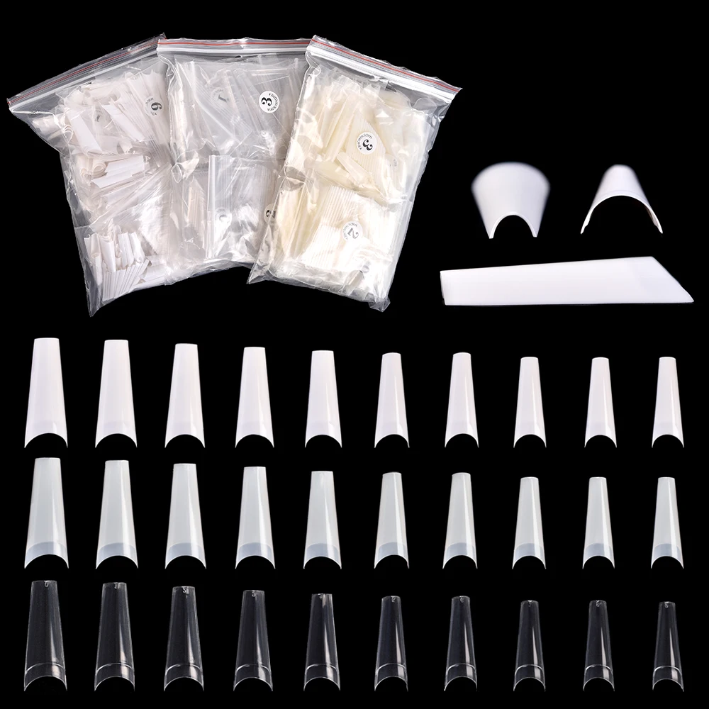 

500 шт., накладные ногти, акриловые накладные ногти, половинки покрытия, натуральный прозрачный белый C, изогнутые накладные ногти, гель лак для ногтей, маникюрный наконечник