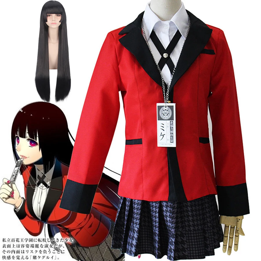 

Anime Kakegurui Cosplay Costume Yumeko Jabami Japanese High School Uniform Coat and Wigs Halloween Party Woman Cosplay Costumes