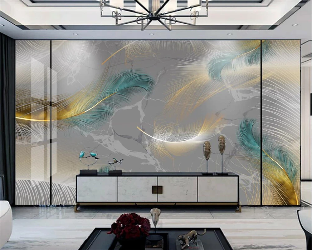 

beibehang Custom modern new light luxury marble color smoke feather background wallpaper papel de parede papier peint