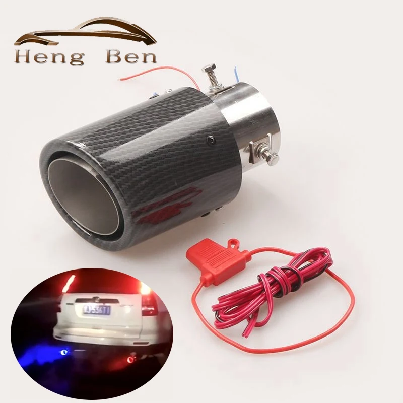 Universal Car LED Exhaust  Tip Pipe Red/Blue Light Flaming Straight Car Modified Single Outlet Exhaust Pipe Tail Throat