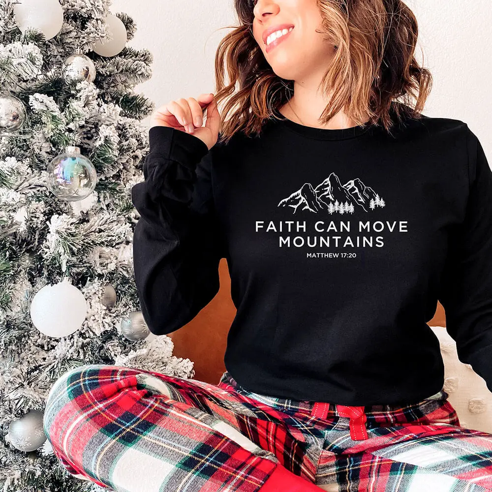 Faith Can Move Mountains 100%Cotton Printed Women's Sweatshirts Christian Unisex Casual O-Neck Pullovers Long Sleeve Tops