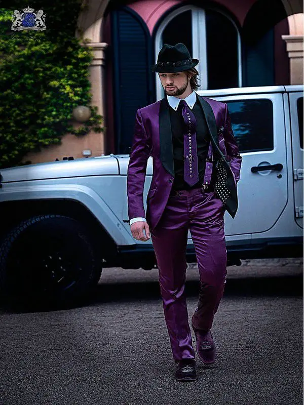 New Brand 2023 Groom Men Suit Purple Tuxedos For Men Shawl Lapel Custom Made Wedding Party Suits Groomsmen Costume Homme Mariage