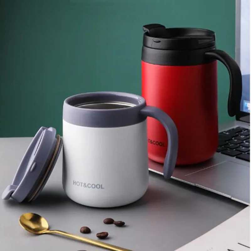 350/500ml Coffee Mug Vacuum Cup Thermos Stainless Steel Insulated Tea Water Cups Tumbler With Handle Lid Thermal Mug