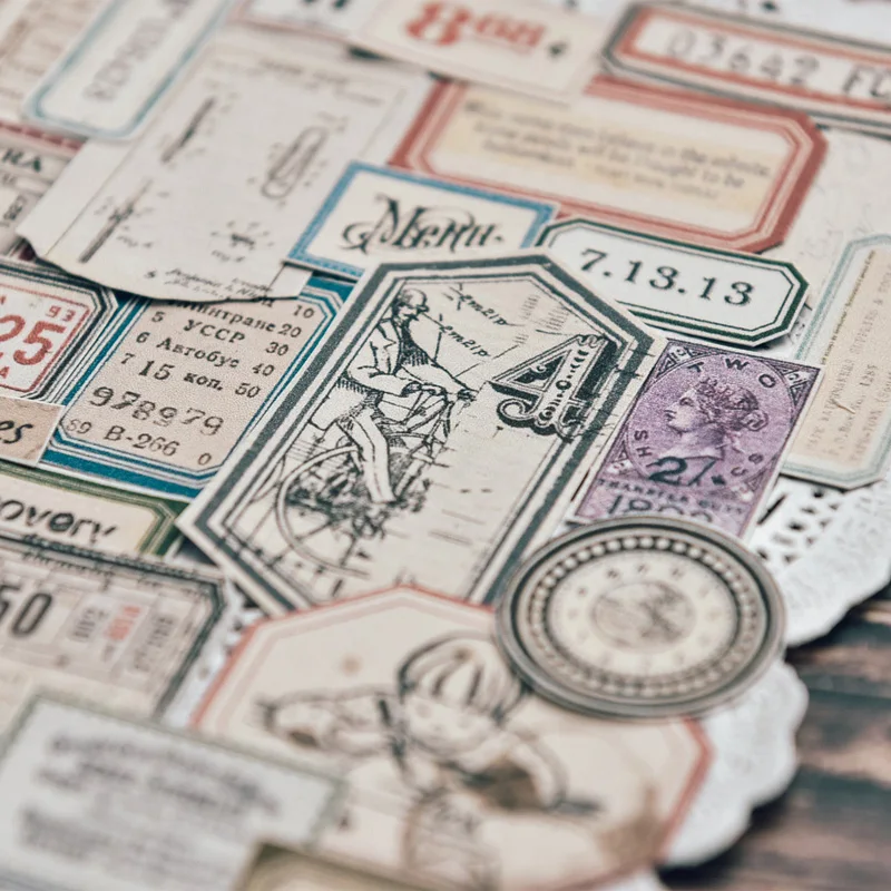95 Stücke Metall Box Junk Journal Ephemera Vintage Aufkleber Dekorative Retro DIY Album Label Aufkleber Scrapbooking Material Liefert – Detail 25