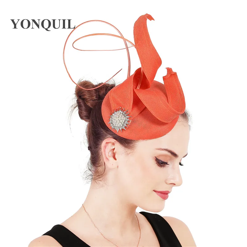 Women Spring Light Blue Fascinator Cocktail Hat Hairbands Mesh Headpiece Imitation Sinamay Millinery Ladies Elegant Accessory