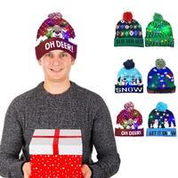 LED Light Up Christmas Hat Christmas Knitted Beanie Hat Christmas Party Warmer Cap For Kids Adults