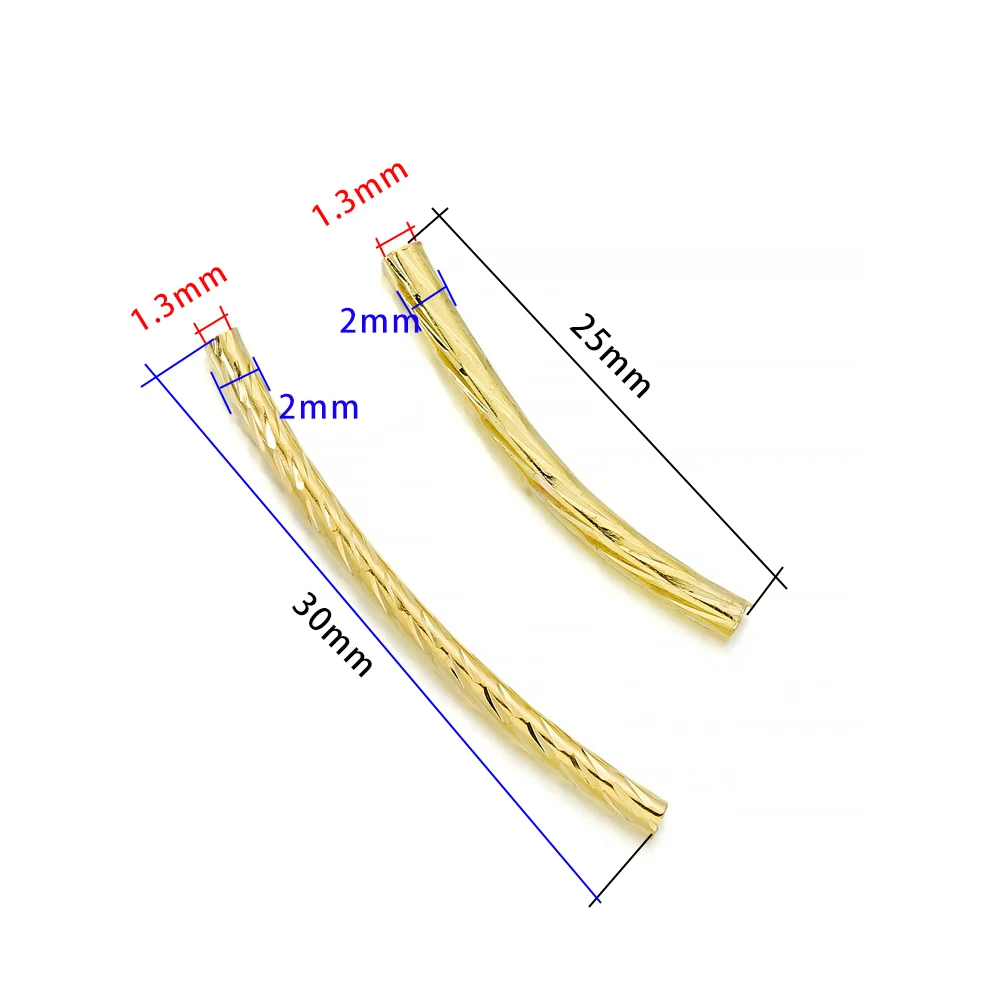 100pcs/lot 25-30 mm Stripe Copper Curve Tube Spacer Beads Connectors For DIY Jewelry Making Bracelet Necklace Accessories