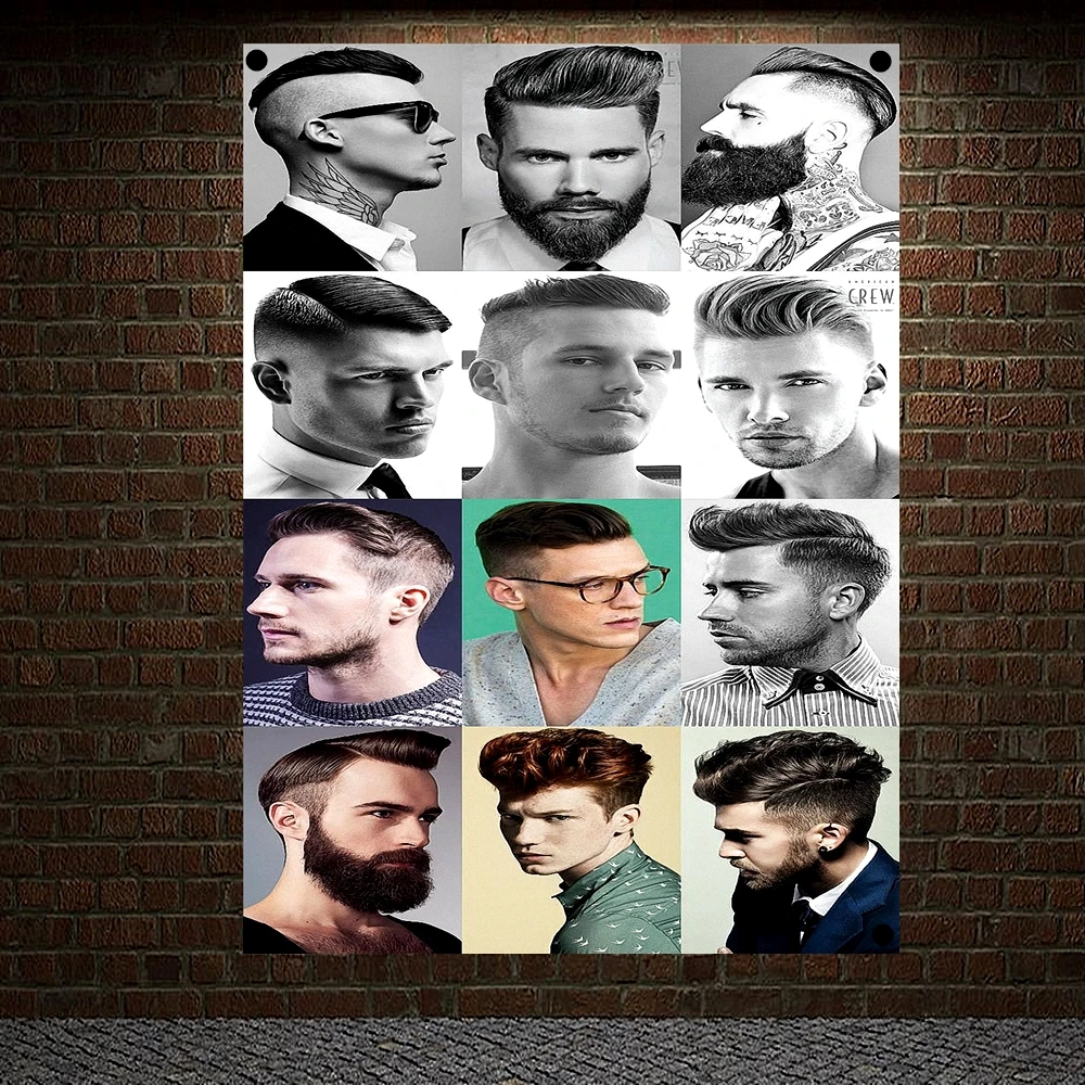 Classic Men's Hairstyle Show Barber Shop Poster Signboard Tapestry Banner Flag Wall Art Home Decor Canvas Painting Wall Hanging