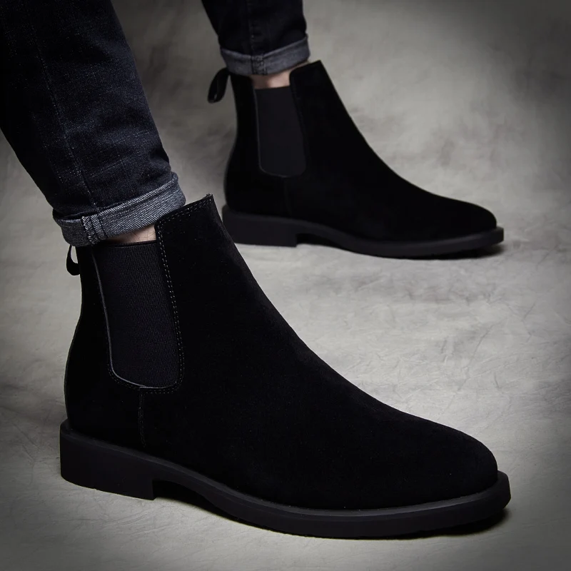 plus size men fashion chelsea boots soft original leather shoes black cowboy boot spring autumn ankle botas masculinas zapatos