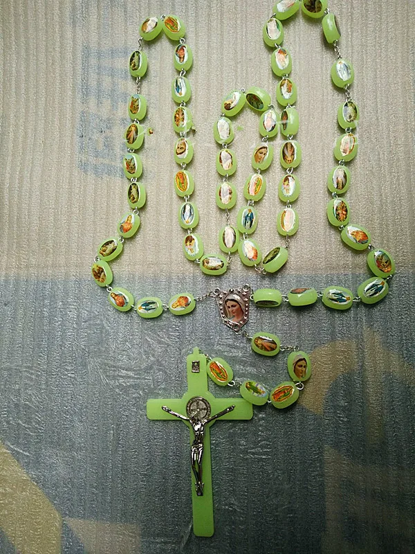 Cross Christian Catholic Painted Sacred Wall Hangings Large Luminous Rosary Craft Gifts Home Decoration Madonna Prayer Beads