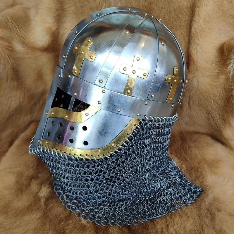 Medieval Viking Warrior Helmet Battle Ready Norman Helmet Hand Forged Steem Helm with Chain Mail Viking Norse Helmets