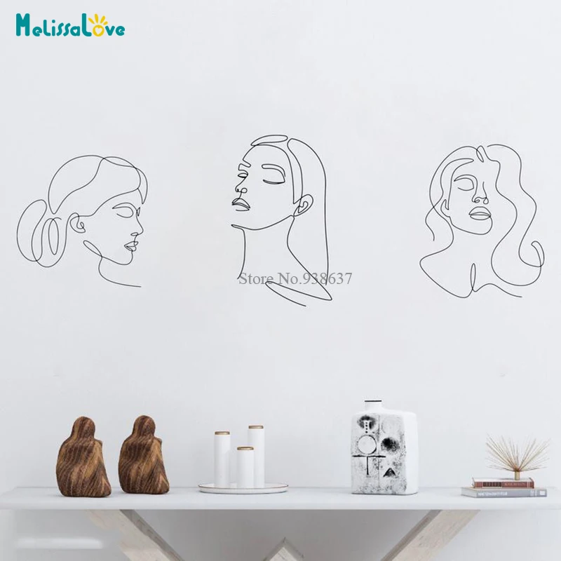 Unique Female One Line Art Drawing Decal Windows Decor Minimalist Living Room Home Modern Removable Vinyl Wall Stickers BD640