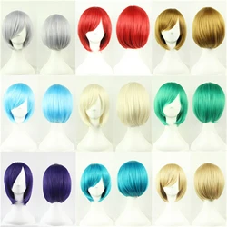 Synthetisch haar Koreaanse pruiken Korte bobpruik met pony Cosplaypruiken Vrouw Recht Blauw Zwart Roze Groen Rood Paars Zilverblond