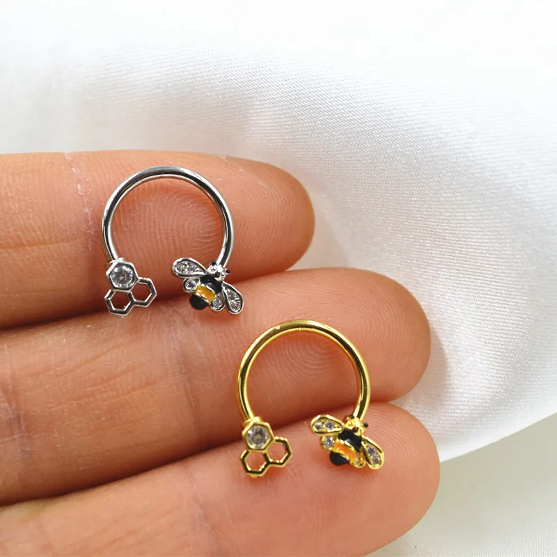 

10 шт., украшения для тела, пирсинг-316L, хирургическая сталь, форма пчелы, подковы, спираль для ушей, Daith, хрящ, серьги на козелок, кольцо-кольцо для носа