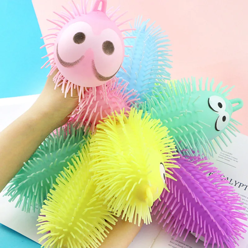 Luminous Decompression Toy Caterpillar Animal LED Electric Cartoon Vent Fur Ball Light Saber  Squishy  Fidget Toys  Stress Toys