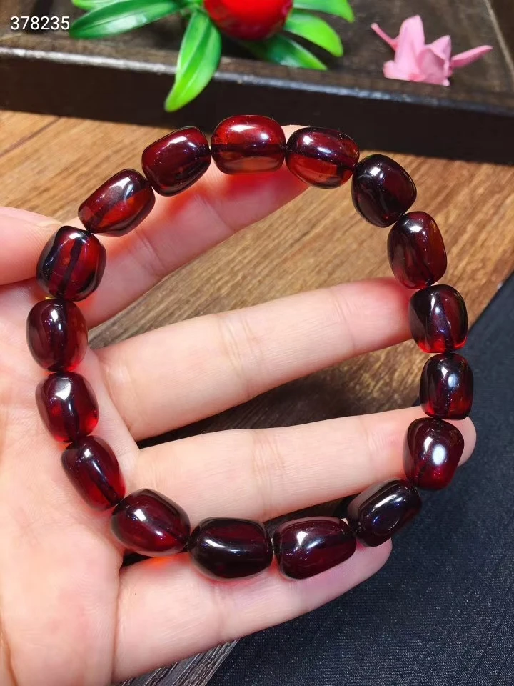 Natural Blood Red Amber Beads Bracelet Women Men Stretch Amber Bracelet 10x8mm Rare Gift Jewelry AAAAA