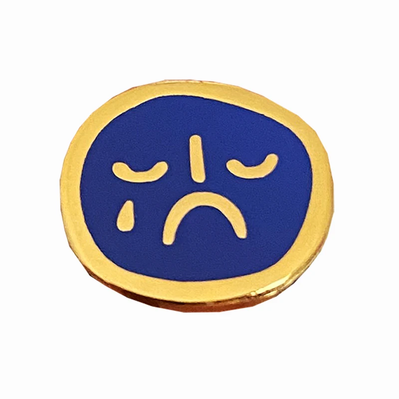 

Distributor Cartoon cool round blue crying face pattern lapel pin Wholesale manufacturer hard enamel zinc alloy Badge For Gift