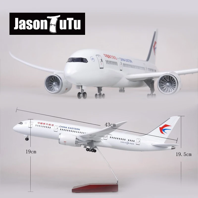 

JASON TUTU 43cm China Eastern airlines Boeing b787 Aircraft Model Airplane 1/160 Scale Diecast Resin Light and Wheel Plane Gift