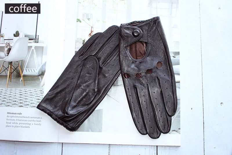 Women's Summer Full Finger Leather Gloves Breathable Single-Layer Sheepskin Fashionable Short Motorcycle Riding Gloves