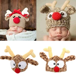 Chapeau de Noël pour bébé, bonnet au crochet à la main, chapeau de renne pour nouveau-né garçon et fille, accessoires photo, bonnet de Père Noël