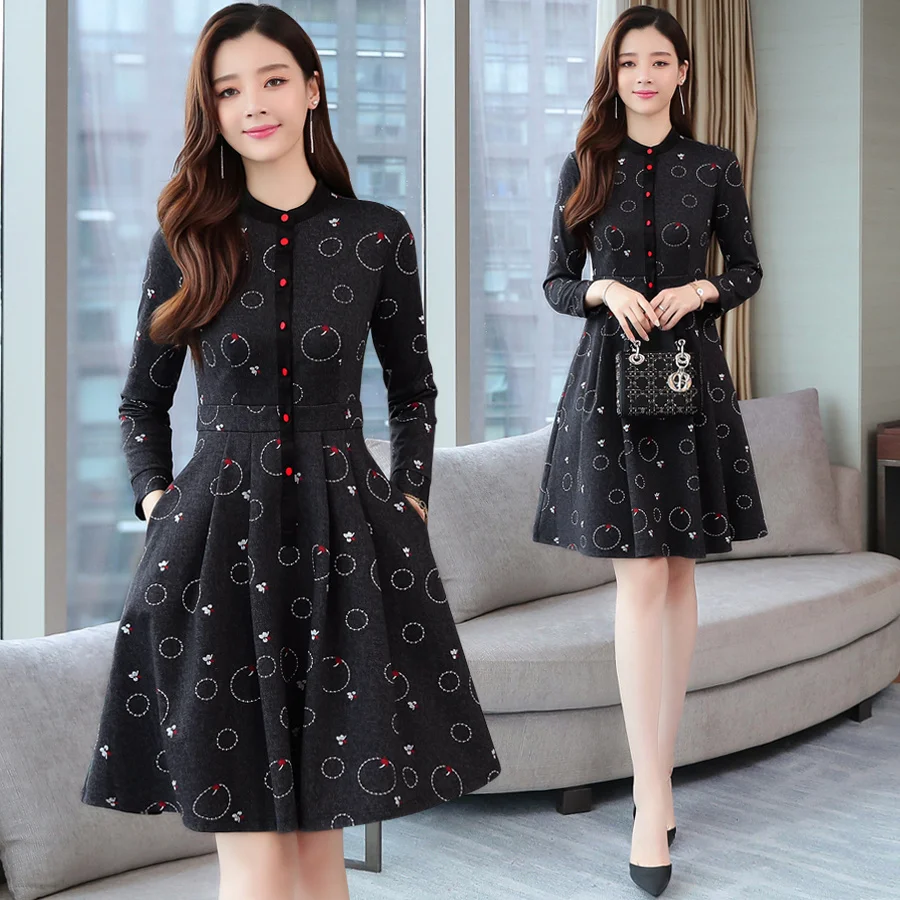 2024 Vintage Black Hairy Mini Dress Autumn Winter Female Print Long Sleeve Dress Elegant Women Bodycon Party Chic Prom Vestidos