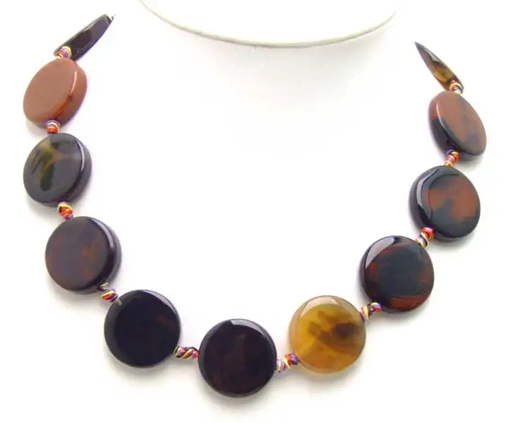 Qingmos 25mm Coin Round Natural Brown Agate Necklace for Women Natural Stone Chokers 18