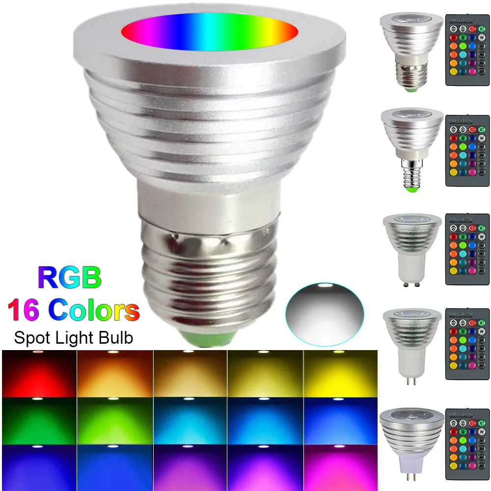 E26 E27 E14 GU10 GU5.3 MR16 LED RGB Light Bulb Dimmable 3W LED Lamp Remote Control Colorful Changing Bulb Led Lampada Decor Home