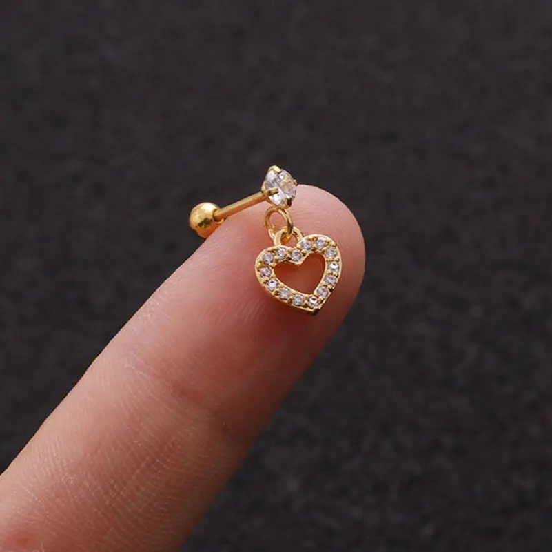 1PC CZ Cross Heart Flower Pendant Dangle Cartilage Earring Helix Tragus Rook Lobe Ear Piercing Jewelry