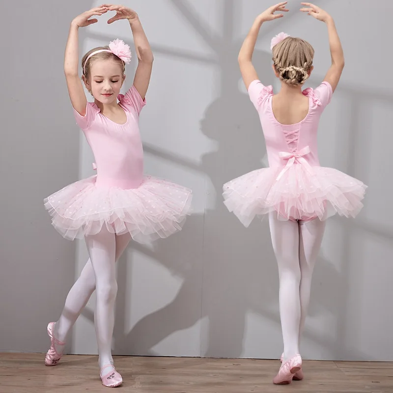 Abito da ballo a maniche corte per ragazze, abbigliamento da ballo carino, abito da balletto per bambini, abito tutù per bambini, gonne da ballo per bambini